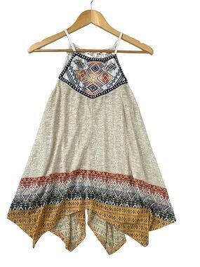 NWT Jolt embroidered asymmetrical handkerchief blouse top Aztec boho large